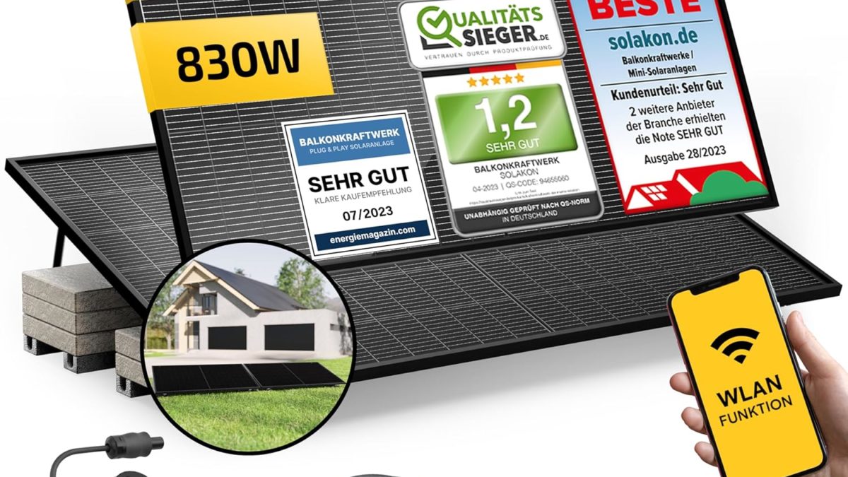 Solakon® 830W Balkonkraftwerk 800W komplett Steckdose - Inklusive Halterung - Balkonkraftwerk 800 Watt upgradebarer Wechselrichter 600W