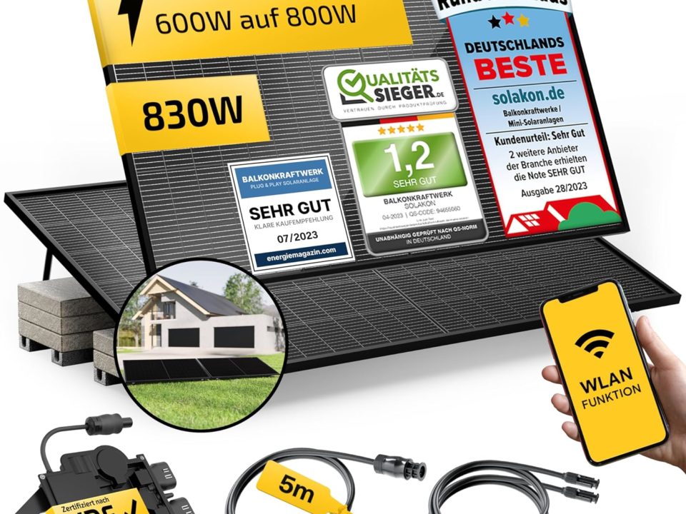 Solakon® 830W Balkonkraftwerk 800W komplett Steckdose - Inklusive Halterung - Balkonkraftwerk 800 Watt upgradebarer Wechselrichter 600W